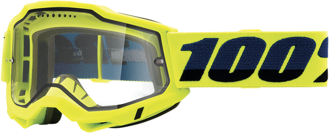 100% Accuri 2 Enduro MTB Goggle with Clear Lens - Fluo Yellow - Vehicle Fitment for Mountain Bicycles