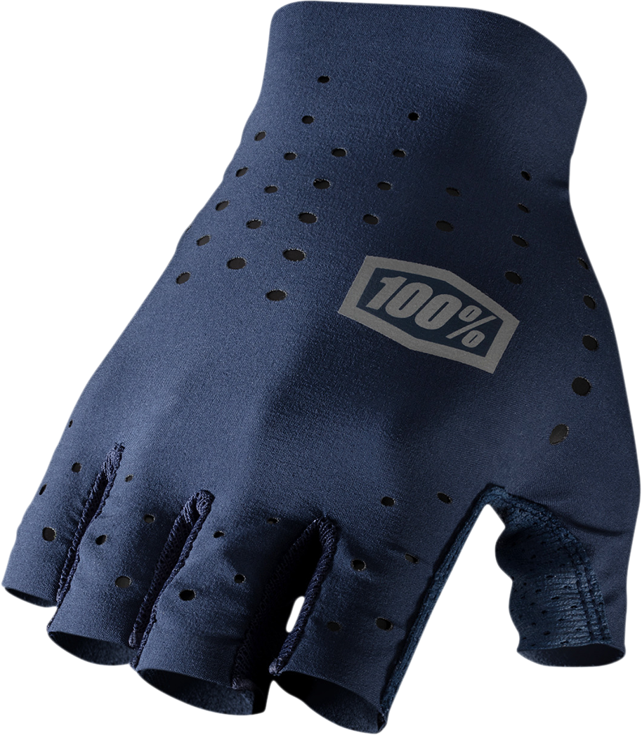 100% Sling Short Finger MTB Gloves - Navy, Small | Lightweight Breathable Cycling Gloves with Reflective Art and Mesh Gussets