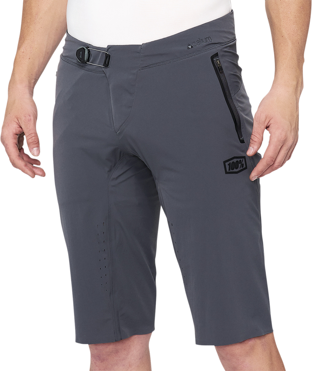 100% Celium Shorts - Charcoal - US 28 | Lightweight Nylon/Spandex Cycling Shorts with BOA® Fit System for Men