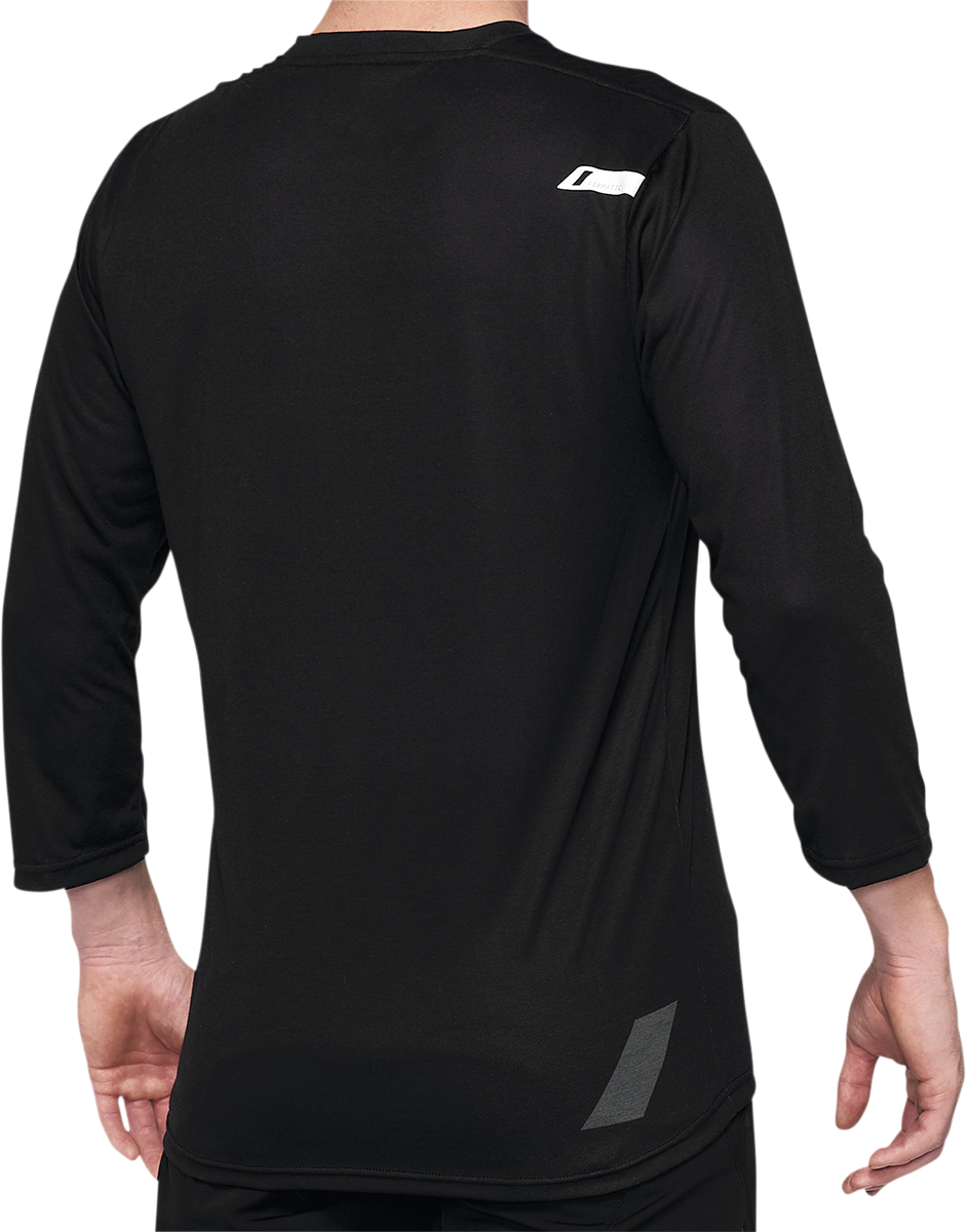 100% Airmatic 3/4 Sleeve Jersey - Black - Medium | Bike Trail Touring Shirt with Reflective Logo and Goggle Wipe