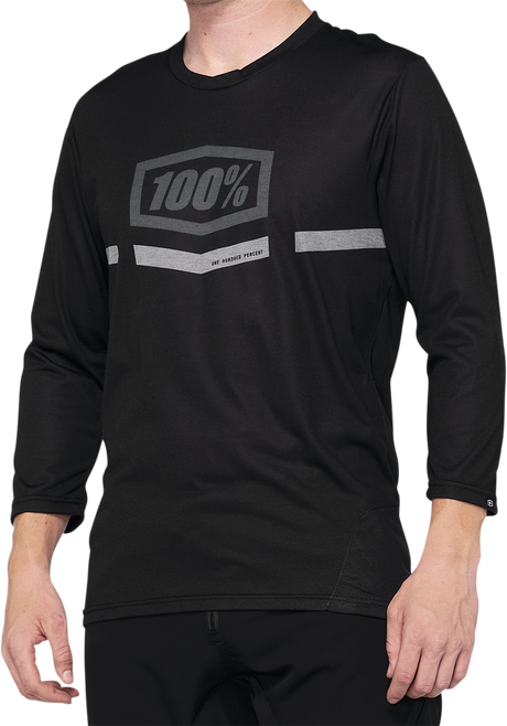 100% Airmatic 3/4 Sleeve Jersey - Black - Small | Bike Riding Apparel with Reflective Logo and Drop Tail
