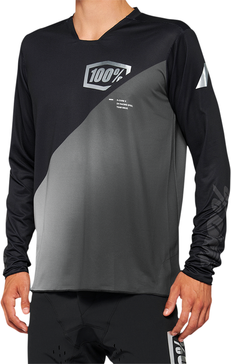 100% R-Core X Long-Sleeve Jersey for Mountain Biking - Black/Gray, Medium (Part No. 40000-00001)