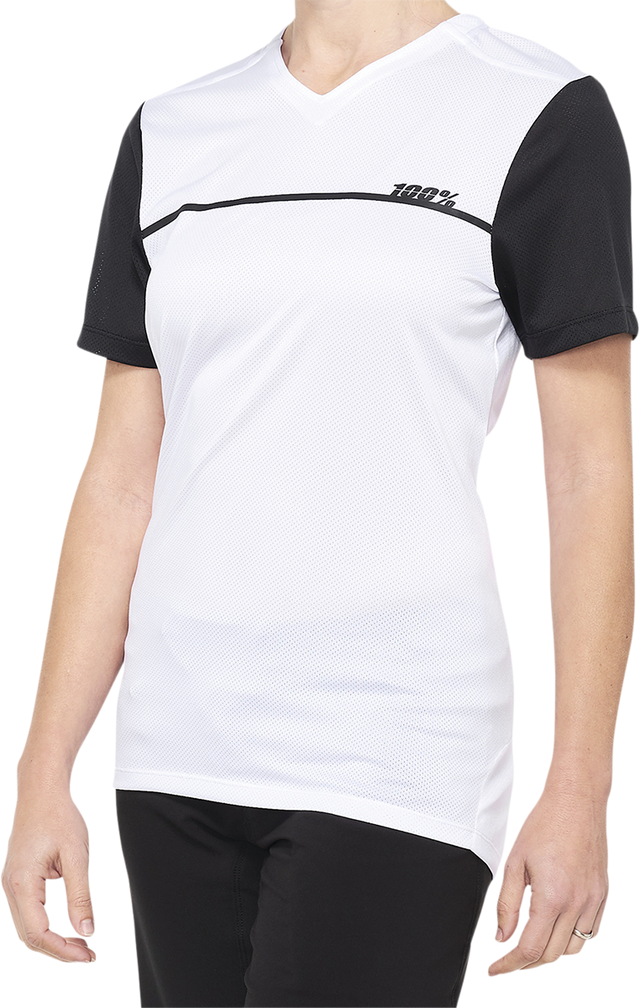 100% Women's Ridecamp Short-Sleeve Jersey - White/Black, Small – Optimal Fit for Mountain Bikes and Road Cycling