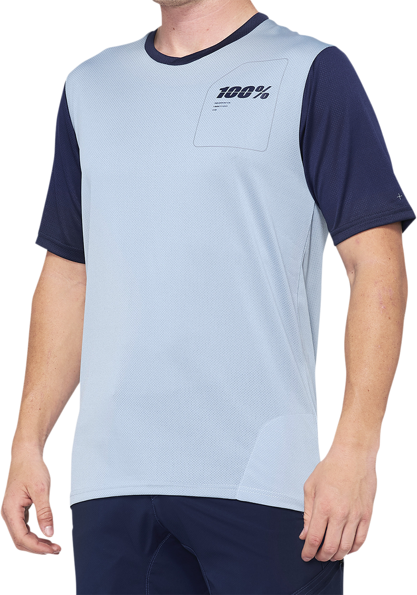 100% Ridecamp Short-Sleeve Jersey with Drop Tail and Goggle Wipe - Blue/Navy - Small - Part 40027-00010 for Mountain Bikes and Road Bikes