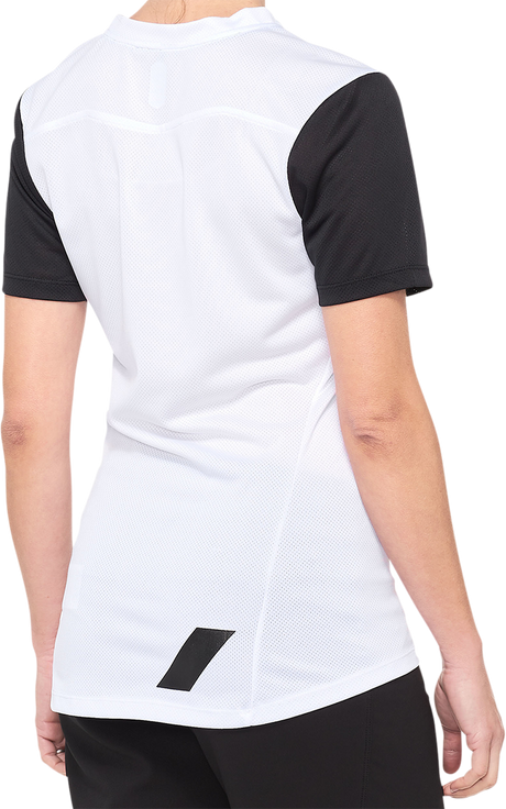 100% Women's Ridecamp Short-Sleeve Jersey - White/Black, Medium - Fits Most Mountain and Road Bikes - Part 40035-00009