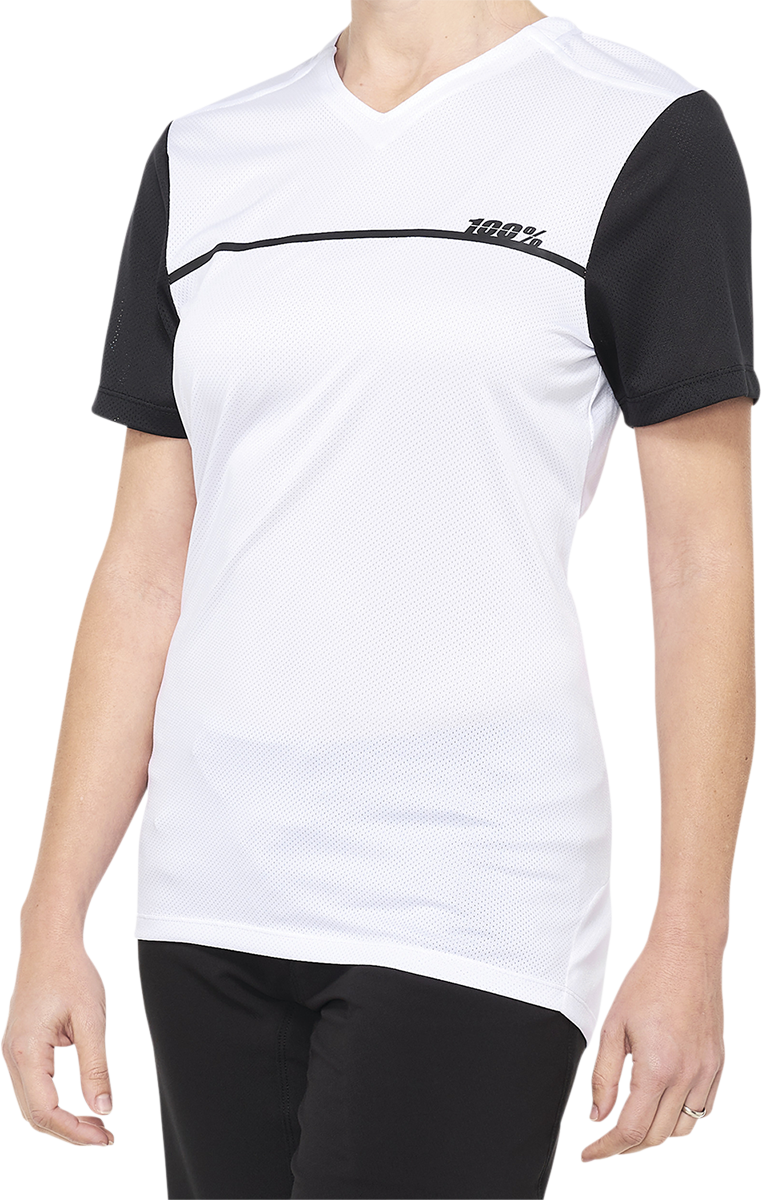 100% Women's Ridecamp Short-Sleeve Jersey - White/Black, Part No. 40035-00011, Fits Most Mountain and Road Bikes