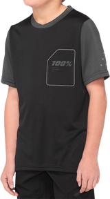 100% Youth Ridecamp Short-Sleeve Jersey - Black/Charcoal, Size Large | Compatible with BMX, Mountain Biking, and Trail Riding Vehicles