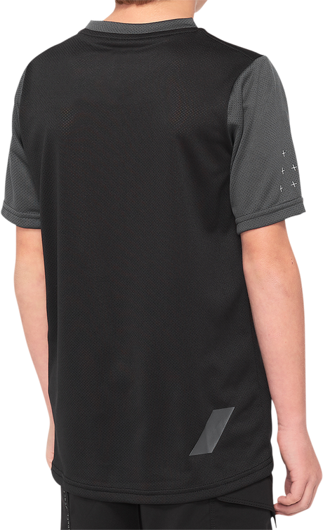 100% Youth Ridecamp Short-Sleeve Jersey - Black/Charcoal, Part No. 40031-00003, Fits Youth Bikes