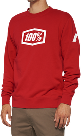 100% Icon Long-Sleeve Fleece Sweatshirt - Red - Large | Model 20026-00012 with Rib Cuffs and Screen-Printed Logo