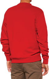 100% Icon Long-Sleeve Fleece Sweatshirt - Red - Large | Model 20026-00012 with Rib Cuffs and Screen-Printed Logo