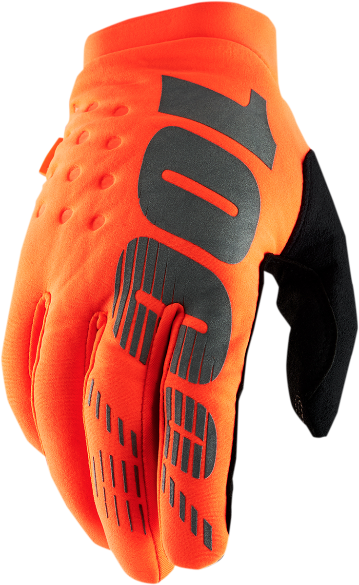 100% Brisker Gloves - Fluo Orange/Black, Small – Lightweight Insulated Motorcycle Gloves with Grip and Reflective Features for Motorcycle Riding