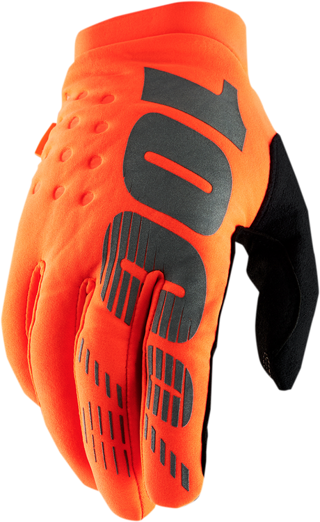 100% Brisker Gloves - Fluo Orange/Black, Small – Lightweight Insulated Motorcycle Gloves with Grip and Reflective Features for Motorcycle Riding