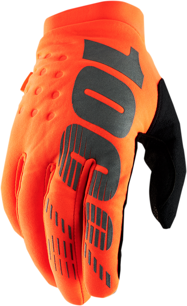 100% Brisker Gloves - Fluo Orange/Black, Small – Lightweight Insulated Motorcycle Gloves with Grip and Reflective Features for Motorcycle Riding