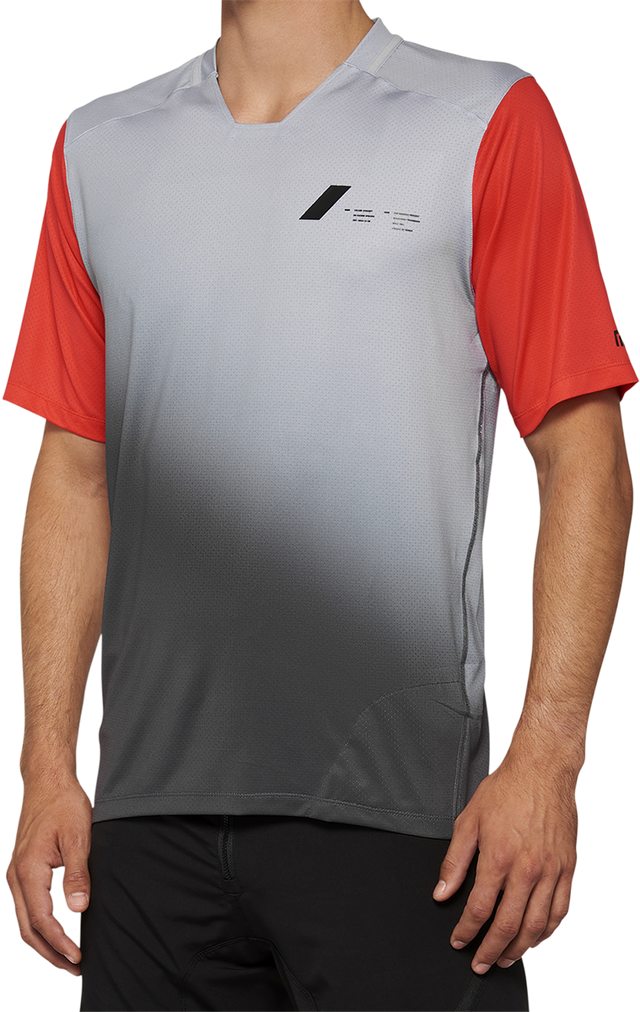 100% Celium Short-Sleeve Jersey for Mountain Bikes and Road Bikes - Gray/Racer Red, Size Small (Part #40011-00010)