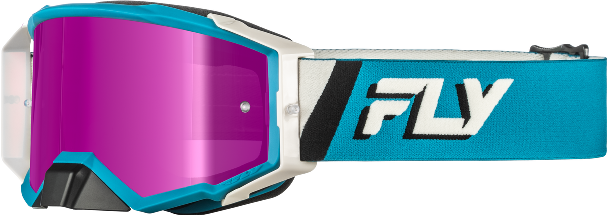 Fly Racing Zone Elite Goggle Blue/White with Magenta Mirror Smoke Lens – Compatible with ATV, Dirt Bike, and Motocross Vehicles