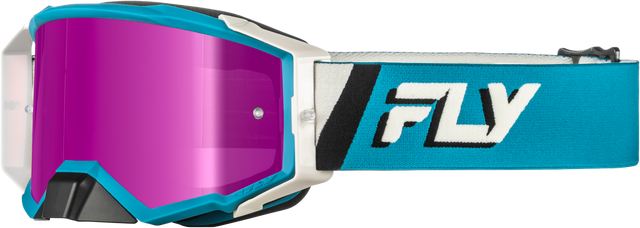 Fly Racing Zone Elite Goggle Blue/White with Magenta Mirror Smoke Lens – Compatible with ATV, Dirt Bike, and Motocross Vehicles
