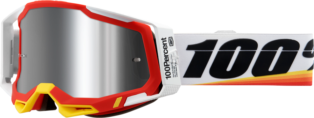 100% Racecraft 2 Goggle - Arsham Red with Silver Flash Mirror Lens - Compatible with Motocross, ATV, and Off-Road Vehicles