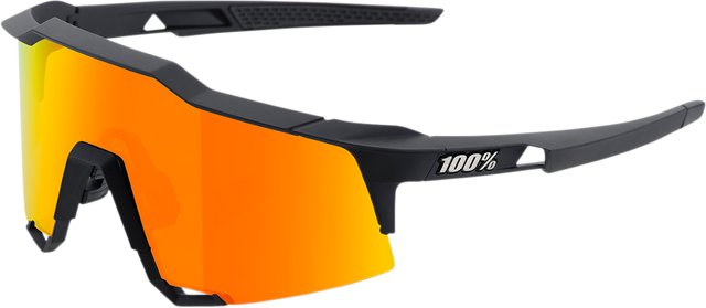 100% Speedcraft Sunglasses - Soft Tact Black with HiPER Red Multilayer Mirror Lens for Motorcycle and Cycling Enthusiasts