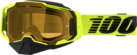 100% Armega Snow Goggle - Nuclear Citrus with Yellow Lens - Fits Ski and Snowboard Helmets