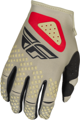Fly Racing Youth Kinetic Sym Offroad MX Gloves - Light Grey, Red & Black for Youth Medium Fits Kawasaki, Honda, Yamaha, Suzuki, KTM