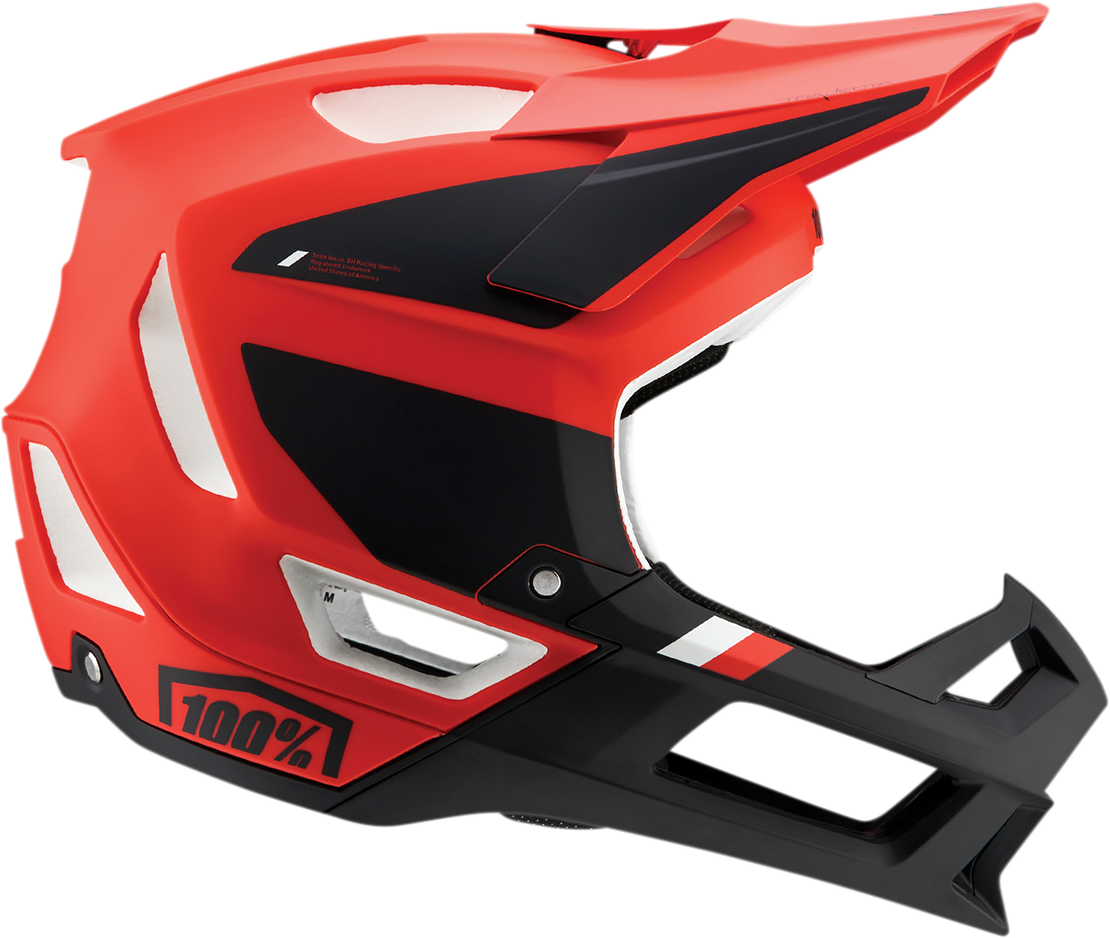100% Trajecta Helmet with Fidlock & Chin Bar Integration - Medium, Fluo Red for Enduro & All Mountain Bikes