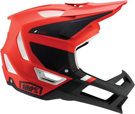 100% Trajecta Helmet with Fidlock & Chin Bar Integration - Medium, Fluo Red for Enduro & All Mountain Bikes