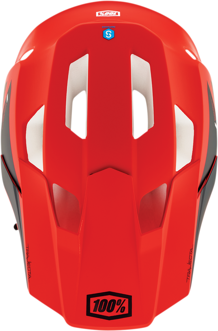 100% Trajecta Helmet with Fidlock & Chin Bar Integration - Medium, Fluo Red for Enduro & All Mountain Bikes
