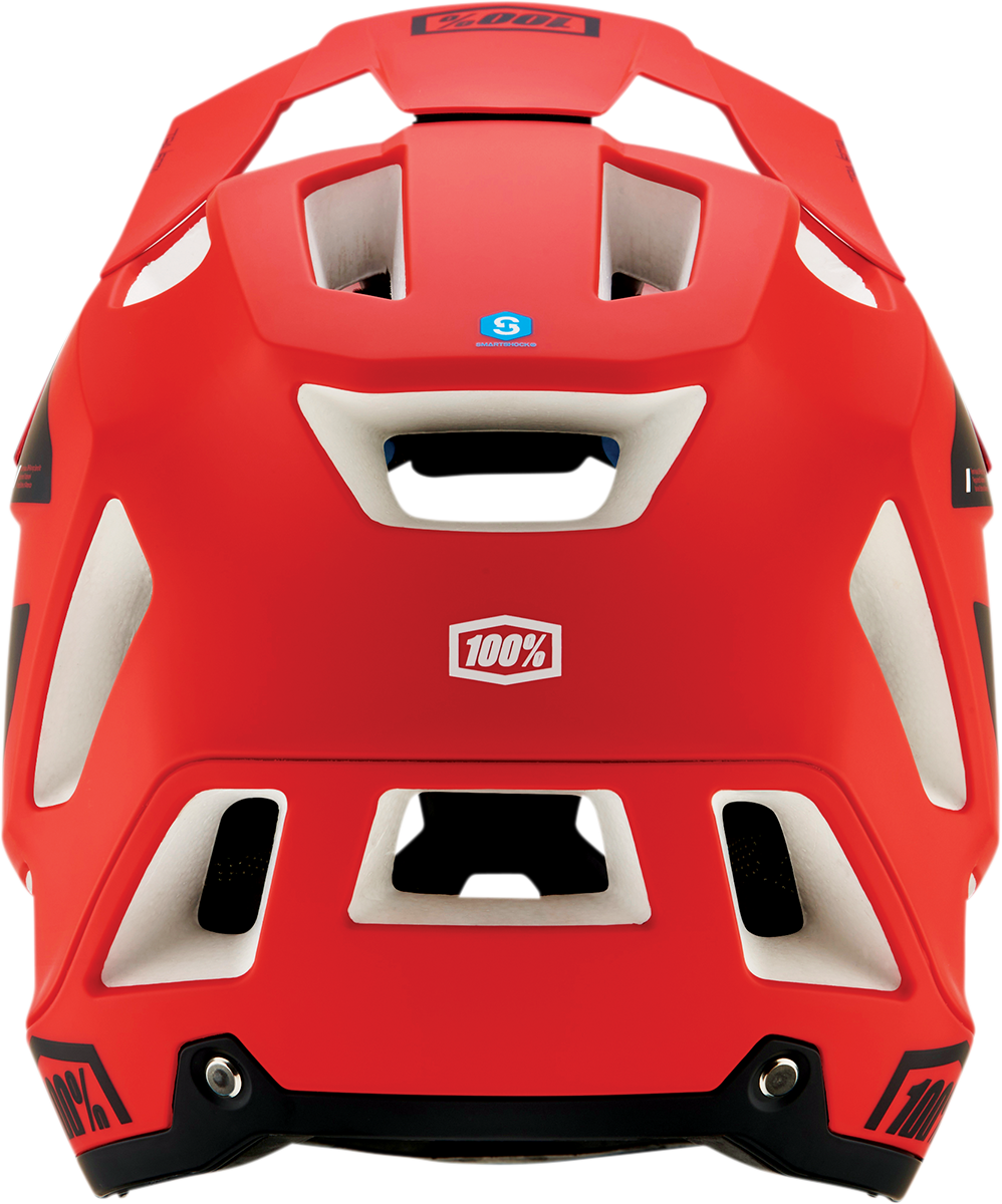 100% Trajecta Helmet with Fidlock & Chin Bar Integration - Medium, Fluo Red for Enduro & All Mountain Bikes