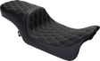 Drag Specialties Seats Predator 2-Up Seat for Harley FL '08-'23 - Vinyl with Double Diamond Silver Stitch - Fits Touring Models