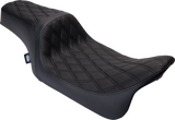 Drag Specialties Seats Predator 1Up Seat with Vinyl Cover for Harley FLH 2008-2023, Double Diamond Black Stitch - Part #0801-1483