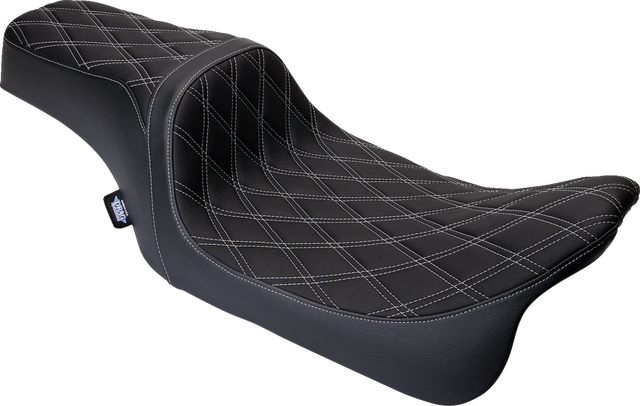 Drag Specialties Seats Predator 1Up Seat for Harley FLH 2008-2023 with Vinyl Cover and Double Diamond Silver Stitch