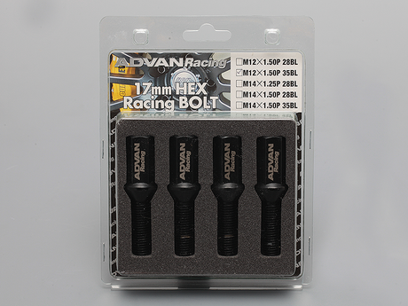 Advan Z9562 Wheel Bolt 35mm Thread for Honda Civic, Toyota Corolla, Ford Mustang - Black Finish, Pack of 4