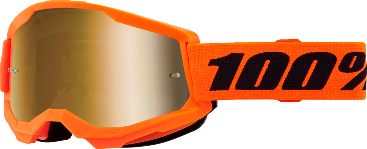 100% Strata 2 Goggle Neon Orange with True Gold Mirror Lens - Perfect Fit for ATV, Motocross, and Off-Road Vehicles (Part 50028-00015)