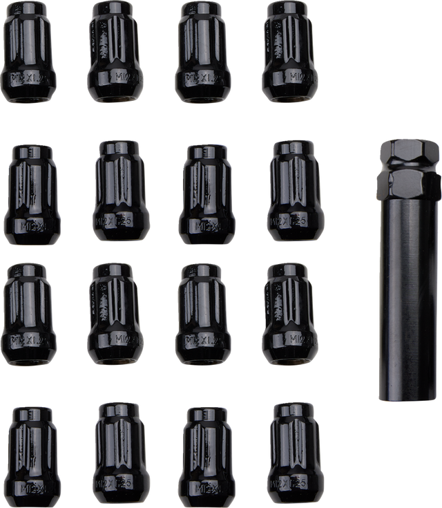ITP Lug Nuts - 60° Tapered - Black - M12 x 1.25 - Splined with Key - 16 Pack BLUG21BX