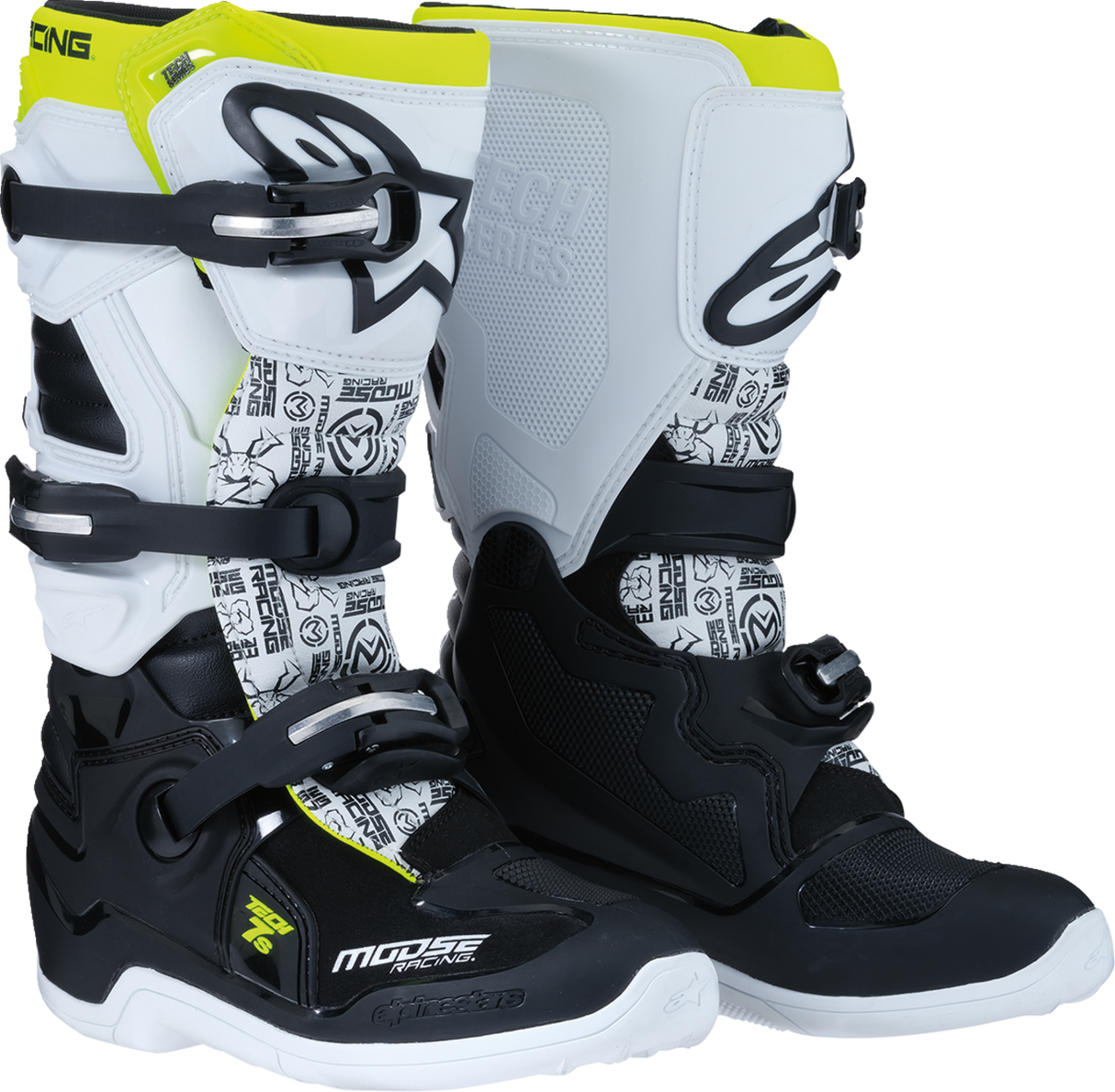 MOOSE OFFROAD Youth Tech 7S Boots - Black/White/Yellow - US 4 0215024-125-4