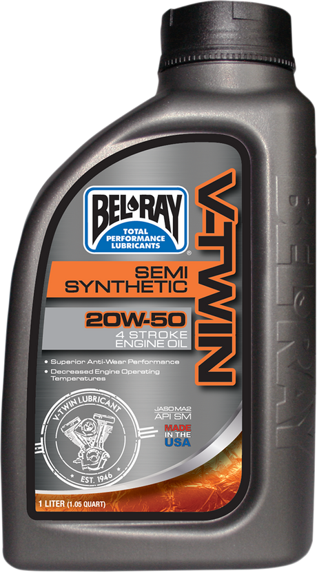 BEL-RAY V Twin Semi Synthetic Oil 20W-50 - 1L | Suitable for Harley Twin Cam & M8 Engines