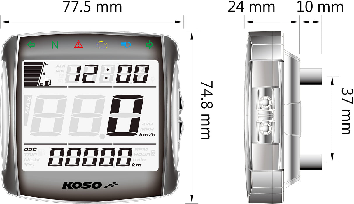 KOSO XR 01S Speedometer with Vehicle Fitment for Honda CRF250L, Yamaha YZ250F, Kawasaki KX250, and Suzuki RMZ250