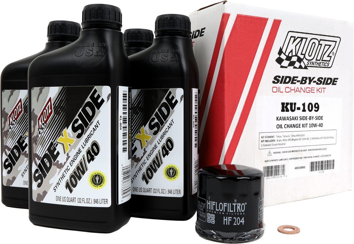 Klotz Kawasaki SXS 4-Quart Synthetic Oil Change Kit for Side-by-Side Vehicles