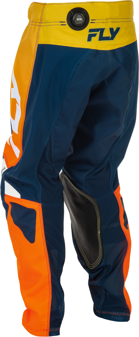 Fly Racing Youth Kinetic Pants Navy/Orange Size 20 - Durable Motorcycle Riding Gear for Kids