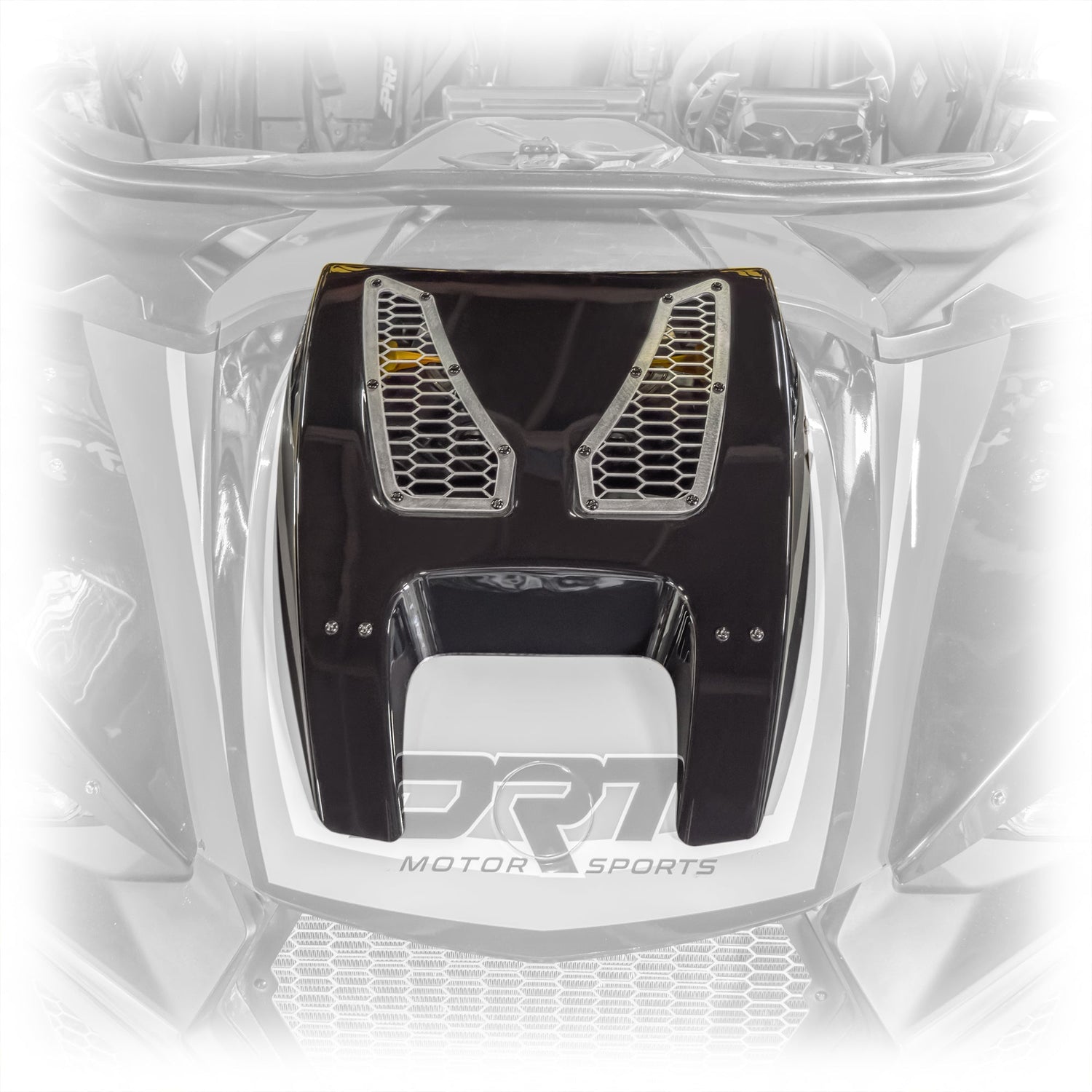 Gloss black ABS hood scoop, direct OEM replacement for Maverick R, no drilling needed
