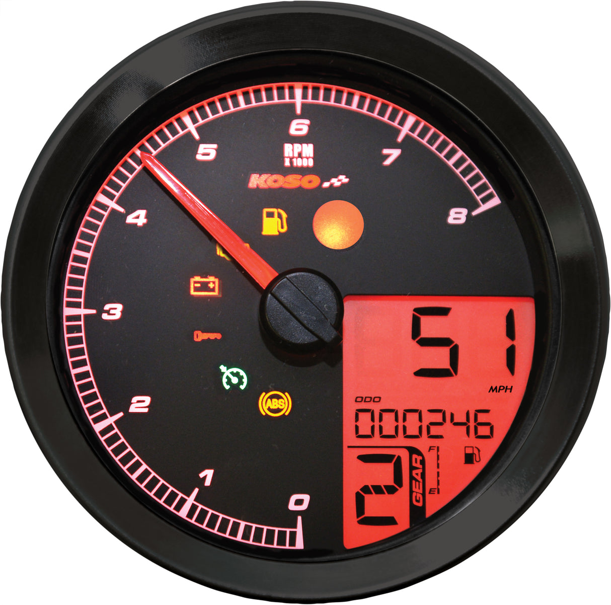 KOSO BA051231 Speedo / Tach Black Bezel LCD Color Change Display for Harley Davidson XL1200T, FXDLS, XL883N Models
