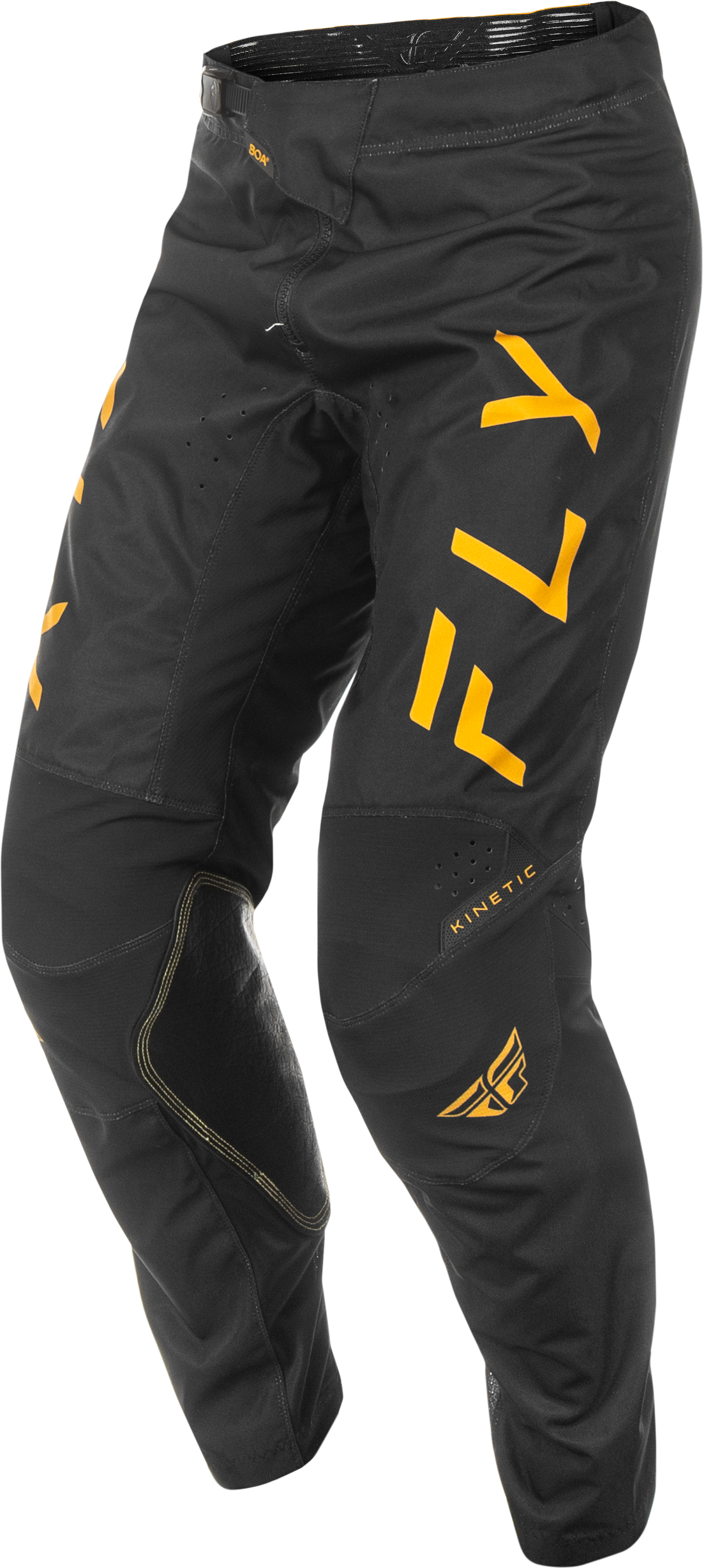 Fly Racing Kinetic Center Pants Black/Gold Size 40 – Motorcycle Riding Gear with Ventilated Multi-Panel Construction and BOA Fit System