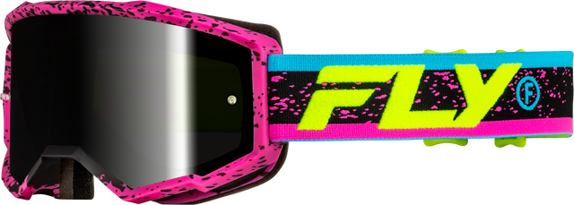 Fly Racing Yth Zone Goggle Pink/Black/Hi Vis with Black Mirror and Smoke Lens for ATV, Dirt Bike, Motocross, and Off-Road Vehicles