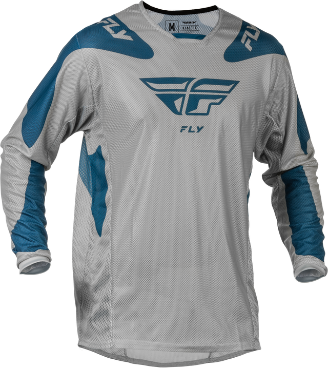 Fly Racing Kinetic Mesh Sym Jersey Grey/Blue XL - Motocross Motorcycle Riding Jersey for Off-Road Vehicles