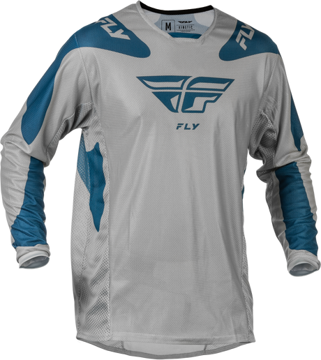 Fly Racing Kinetic Mesh Sym Jersey Grey/Blue - Men's Dirt Bike Jersey for Motocross and Off-Road Vehicles