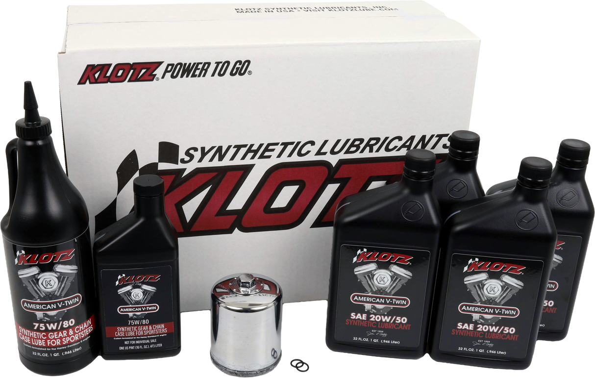 KLOTZ Premium Harley Davidson 4-Quart Synthetic Oil Change Kit with Oil Filter and O-Rings
