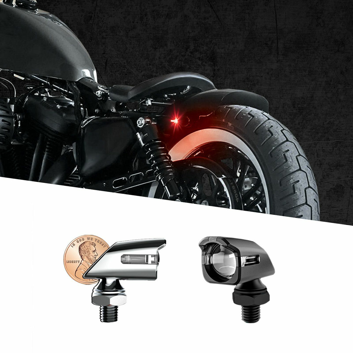 XK GLOW Mini LED Turn Signal Black and Red Pair for Universal 12V Motorcycles