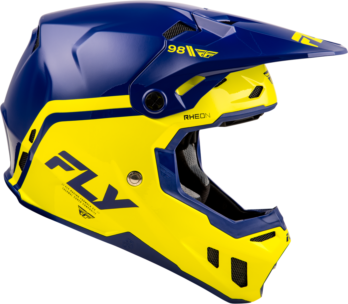 Fly Racing Formula CC Objective Helmet Navy/Yellow Medium - Lightweight Motorcycle Helmet with Advanced Impact Protection