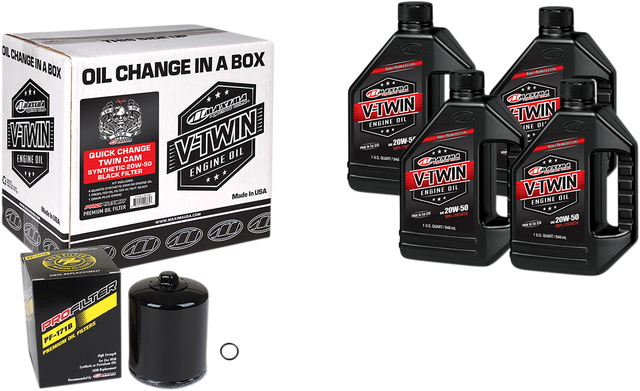 MAXIMA RACING OIL Quick Change Twin Cam Synthetic 20W-50 Oil Change Kit - Black Filter 90-119014PB