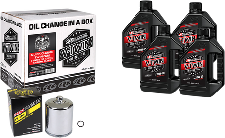 MAXIMA RACING OIL Quick Change Twin Cam Synthetic 20W-50 Oil Change Kit - Chrome Filter 90-119014PC